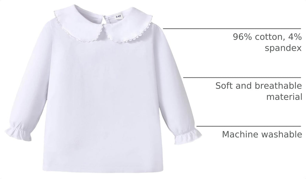 Baby Ruffle Blouse Toddler Girl Peter Pan Lace Collar T-Shirts Kids Solid Color Long Sleeve Tee Girls Casual