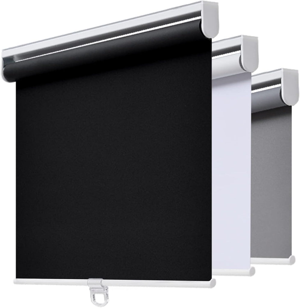 Blackout Cordless Roller Shade for Indoor Windows, Black | Black Out Window Shade with Spring System, Thermal
