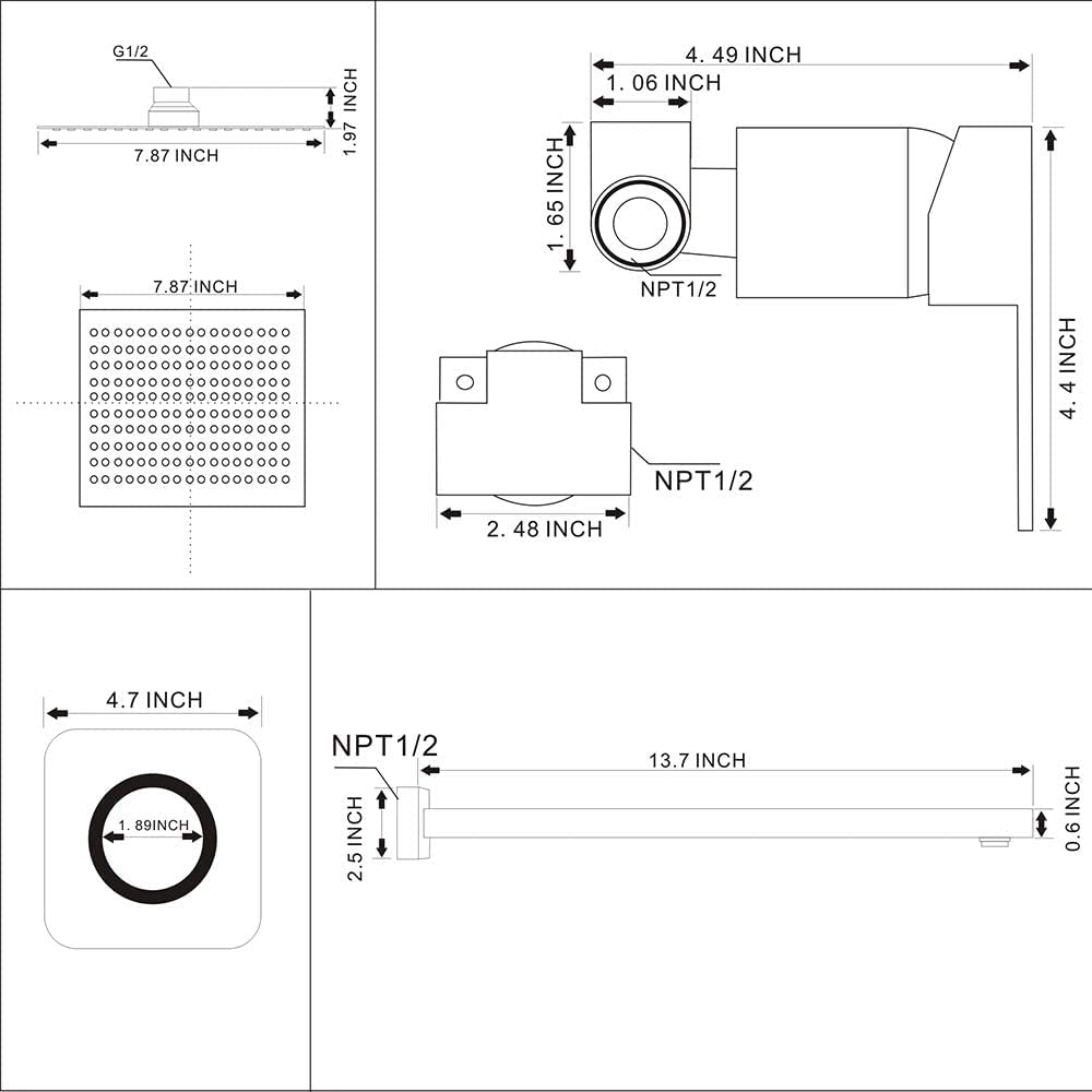 Oil Rubbed Bronze Shower Faucet Set, Single Function Shower Trim Kit with Rough-in Valve, Square Rain Shower Head