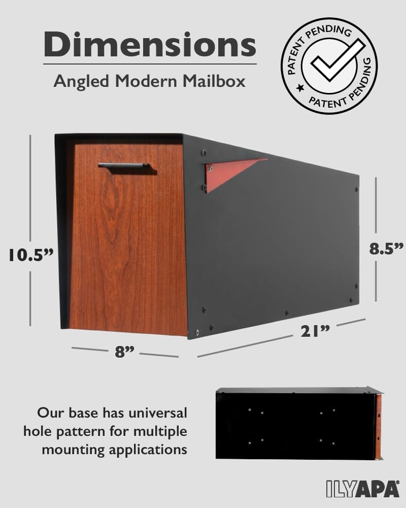Modern Mailbox Post Mount - Large Mailbox - Black Metal Mail Box - Powder Coated Steel - All Weather Resistant