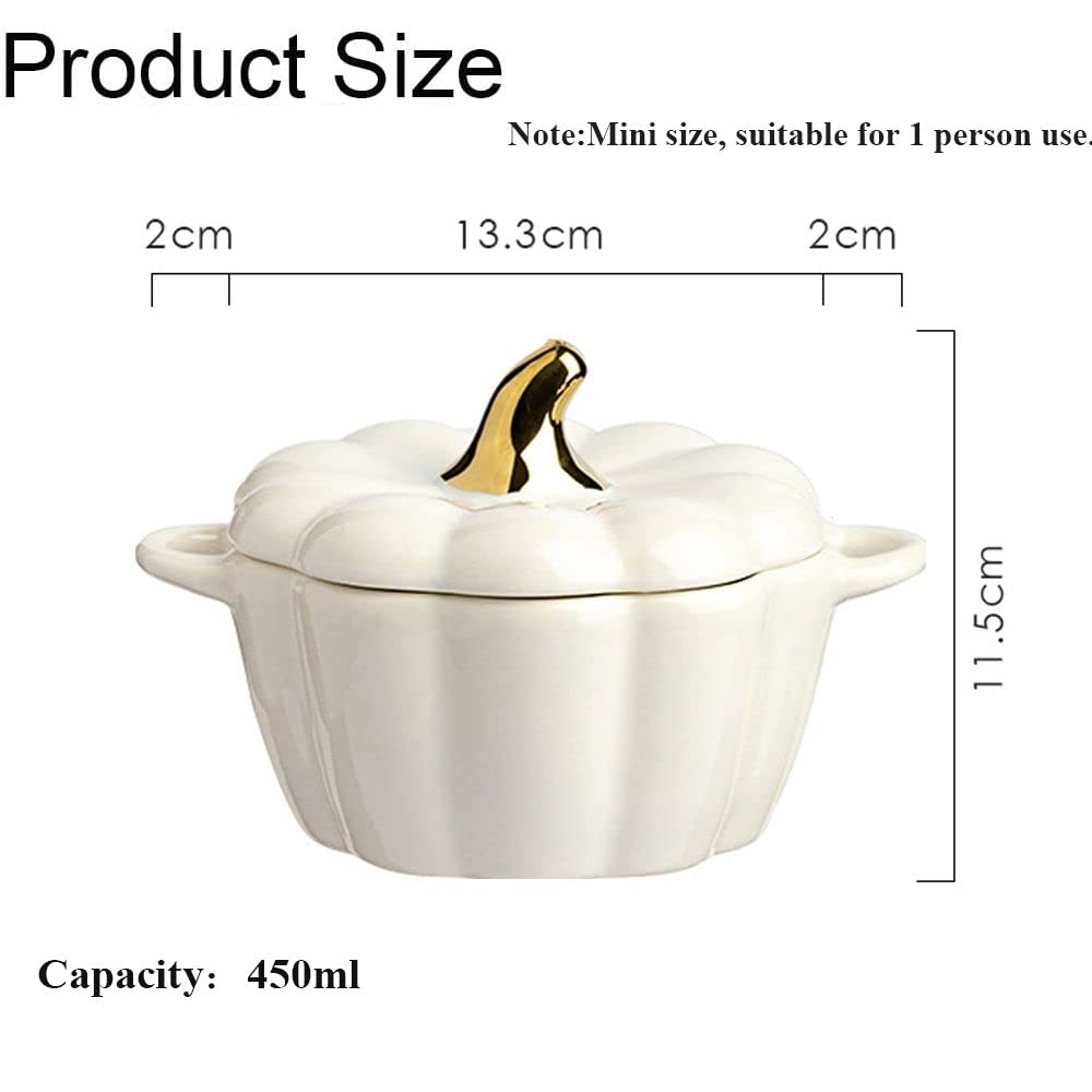 Dutch Oven Pot with Lid, Pumpkin Pottery Dessert Saucepan, Mini Baking Dish Cute Pumpkin Bowl, Covered Dutch Oven