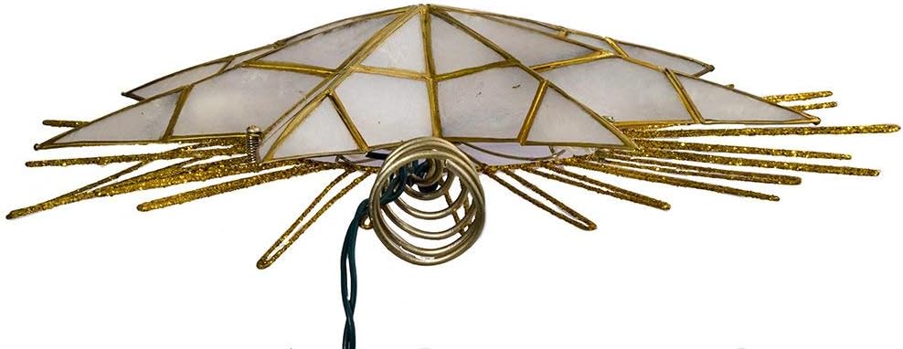 12" 7-Point Natural Capiz Lighted Tree Topper | Christmas Tree Star Topper | Gold Tree Topper Star with Lights