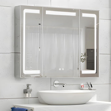 Stainless Steel LED Medicine Cabinet, Bathroom Mirror Cabinet with Light, 3 Color, Dimmable, Equipped with Defogger, USB