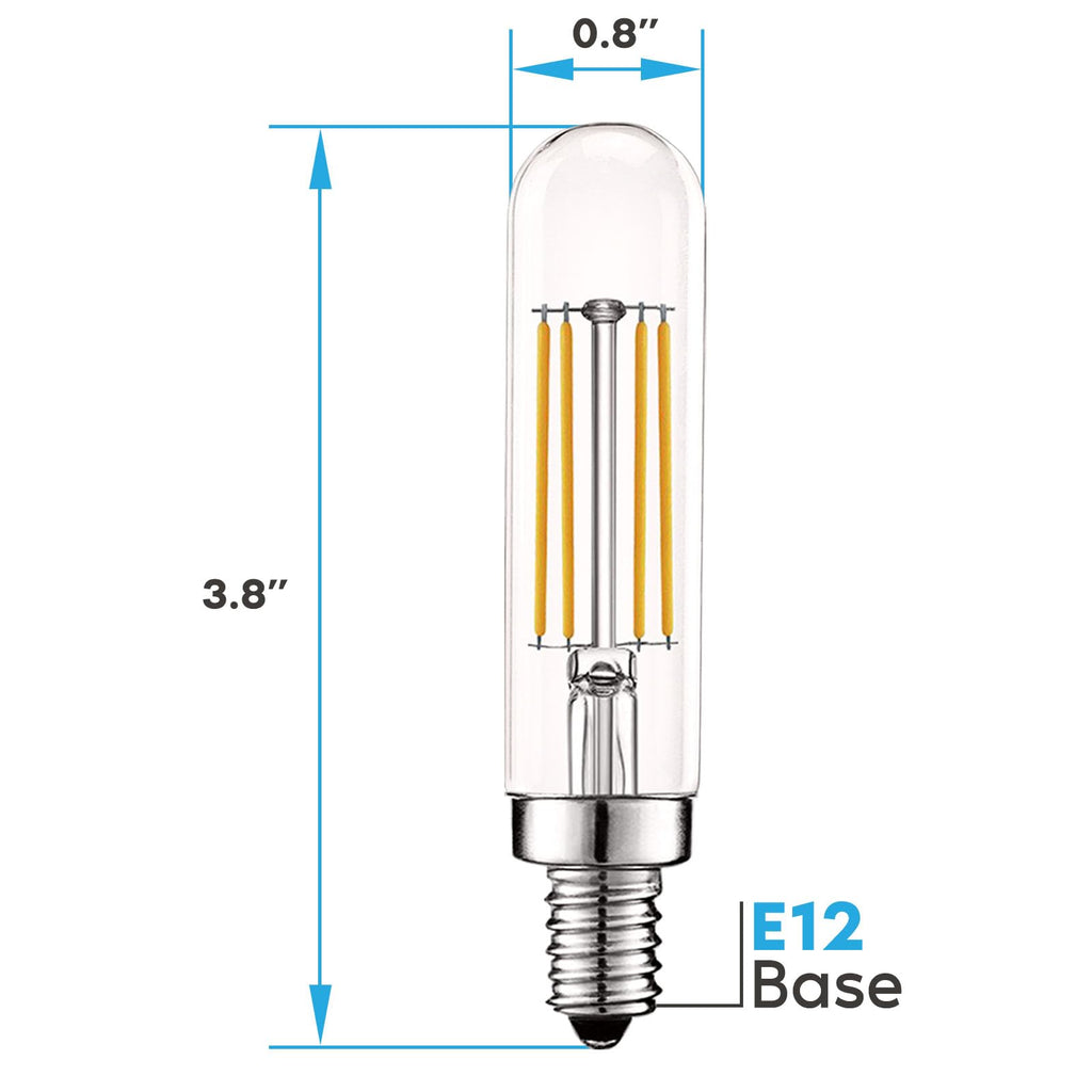 Vintage Tubular LED Filament Bulb T6.5 E12 Candelabra Base, 5W (60W Equal), 500LM, Dimmable, Clear Glass (6 Pack)