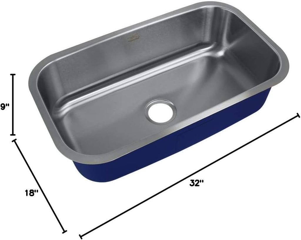 MUSS32189 Meridian Undermount Single Bowl 16-Gauge Stainless Steel Kitchen Sink, 32-in x 18-in x 9-in, Brushed Finish