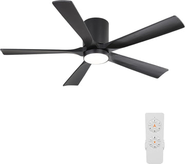 52 Inch Flush Mount Ceiling Fan with Lights, Low Profile Modern Ceiling Fan with Remote, Quiet DC Motor, 6-Speed