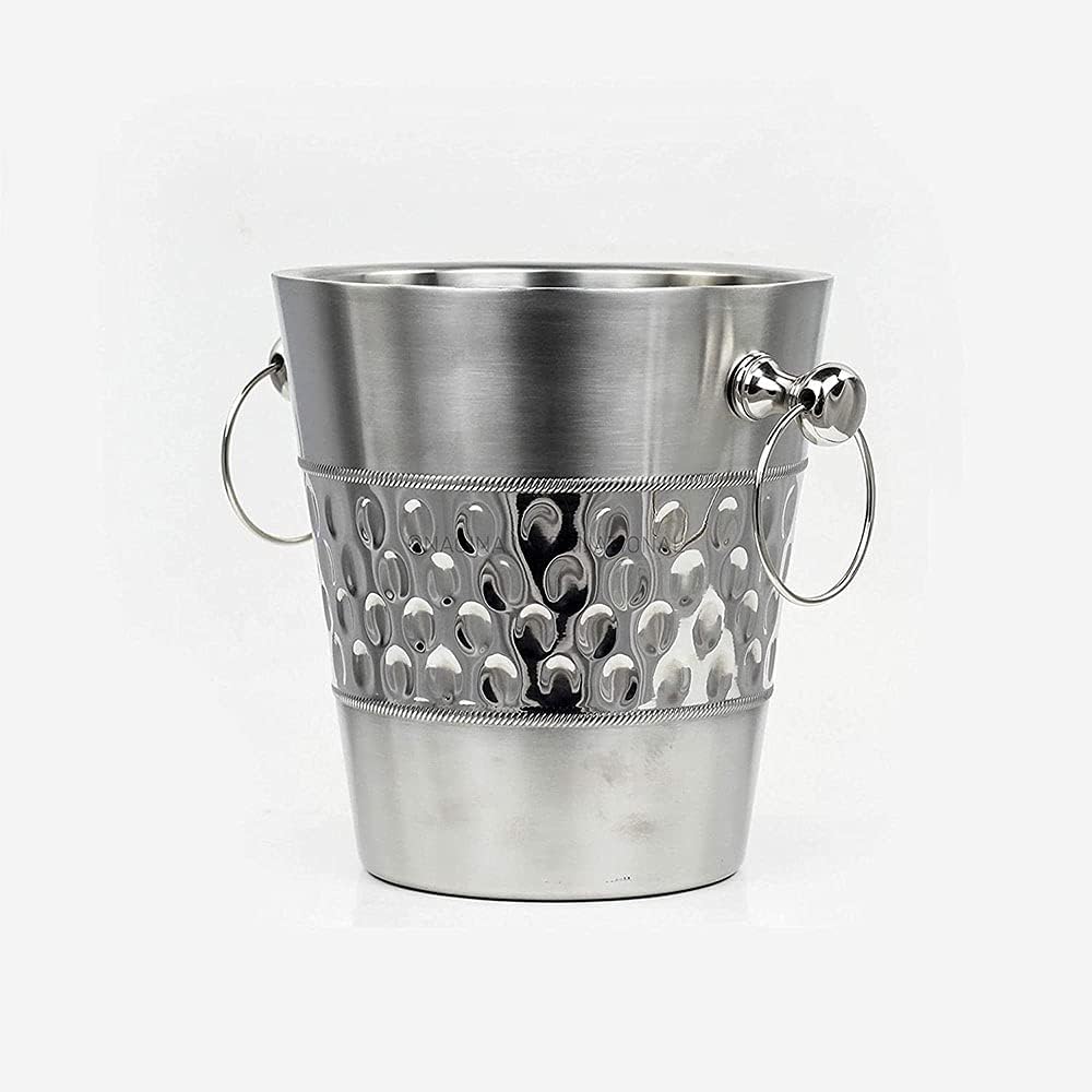 Deep Hammered Brushed Nickel Plated Majestic Wine & Ice Bucket with Steel Bucket Stand | Wine Chiller On Stand
