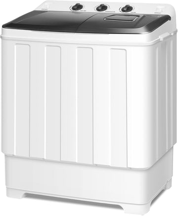 Portable 30Lbs Twin Tub Washing Machine Washer and Dryer Combo, Compact Laundry Machine with Drain Pump, Time Control