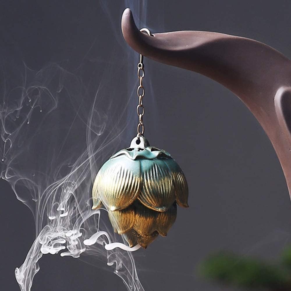 Lotus Furnace Hollow Hanging Ball Incense Burner, Ceramic Backflow Incense Cones and Incense Coil Holder Ornament