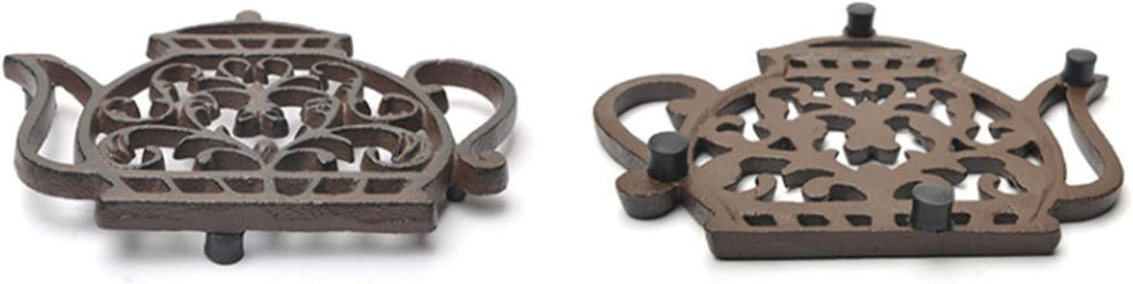 Cast Iron Trivets for Hot Dishes, Rustproof Tea Pot Trivet with Rubber Feet