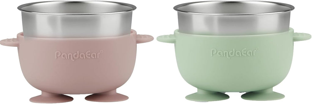 2 Pack Stainless Steel Baby Suction Bowls with Silicone Utensils
