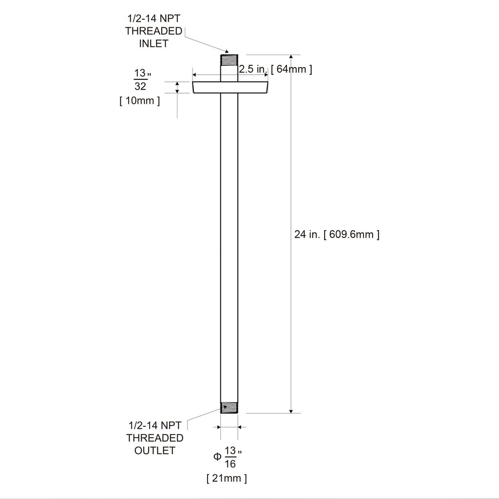 Shower Arm with Flange, 24 in Brushed Nickel Ceiling Mount Replacement Rain Shower Head Straight Arm Ceiling-Mounted