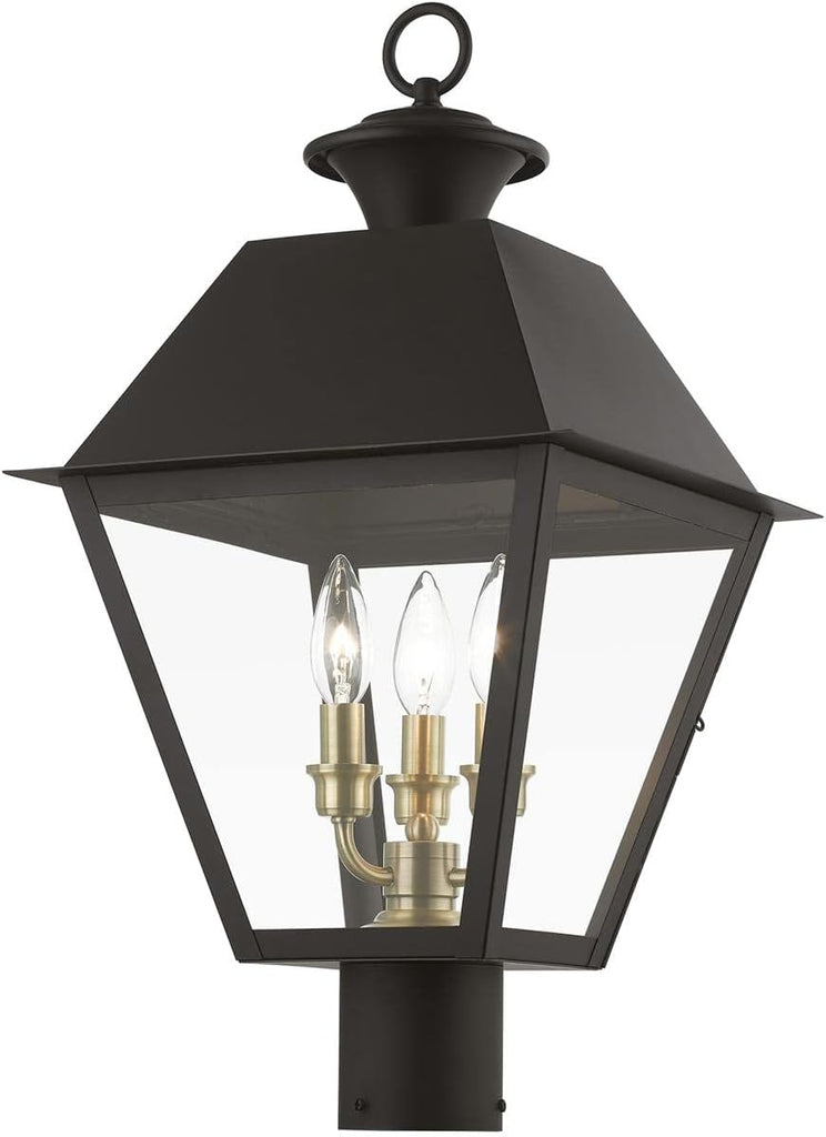 Wentworth, Outdoor Large Post Top Lantern, Bronze with Antique Brass Finish Cluster