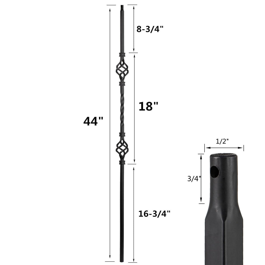S07 Wrought Iron Balusters Set of 10 Decorative Metal Balusters for Decks Spiral Stair Railing 1/2-inch Hollow Double