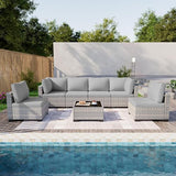 7-Piece Wicker Outdoor Patio Furniture Set | Grey All-Weather Resistant with Thick Cushions for Backyard, Garden & Porch