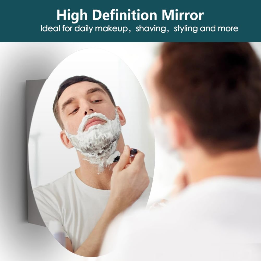 Oval Medicine Cabinet with Mirror, 18 inch x 26 inch Frameless Mirrored Medicine cabinets with Mirror, Surface Mounted