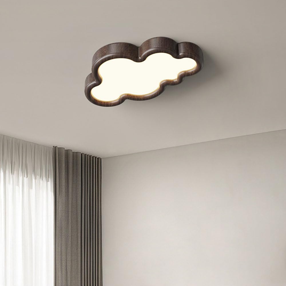 Modern Cloud LED Ceiling Light, Color Dimmable Flush Mount Lamp with Natural Wood Finish for Kids Bedroom Nursery
