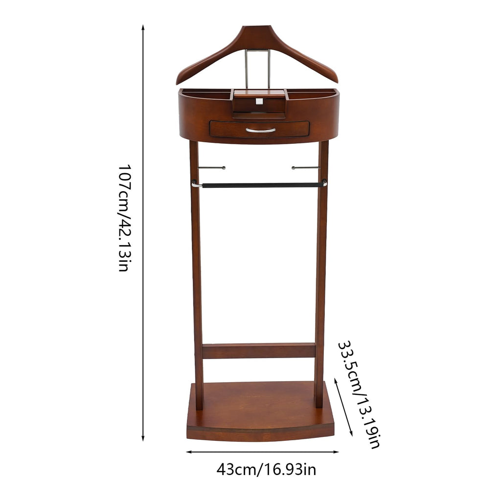 Mens Valet Stand with Drawer, Top Tray, Wood Suit Rack Suit Stand for Man and Women Clothes Valet, Freestanding Clothes
