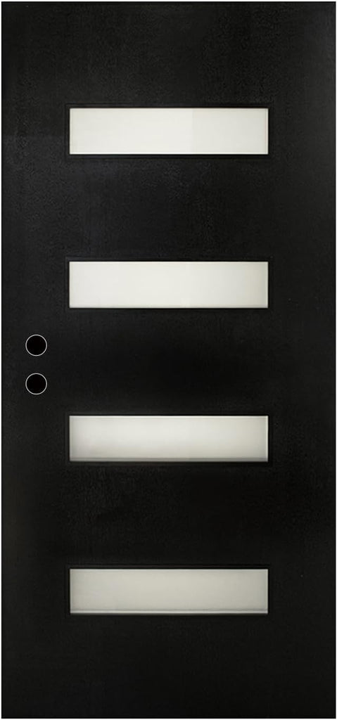 36" x 80" Fiberglass Front Entry Door, Frosted Glass, Wood Grain Black Finish, Solid Reinforced Core, Not Prehung