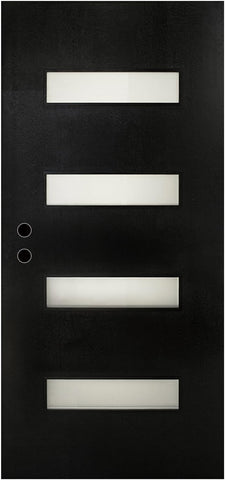 36" x 80" Fiberglass Front Entry Door, Frosted Glass, Wood Grain Black Finish, Solid Reinforced Core, Not Prehung