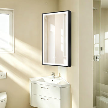 LED Corner Medicine Cabinet,3 Colors,Dimmer,Defogger,Aluminum Framed,Powder Coating Cabinet,14×27.5inch