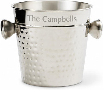 Hampton Collection Custom Engraved Wine Chiller and Ice Bucket - Stainless Steel Ice Tub, Hand-Hammered Detail