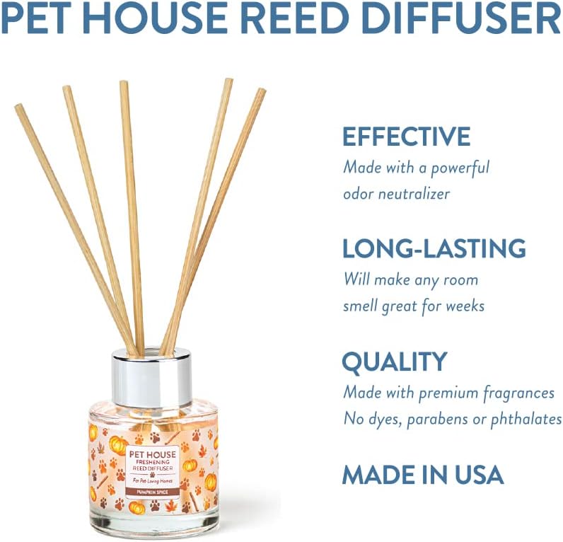 Pet House Pumpkin Spice Diffuser Set - Includes Fall Reed Diffuser, Bamboo Sticks, and Glass Jar - Odor Neutralizer - Set of 16