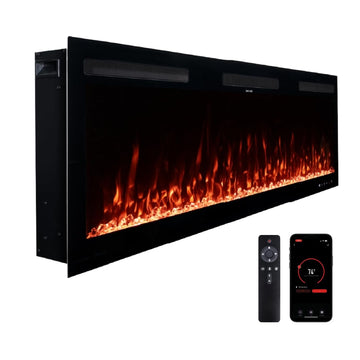 Vibrance 50 Inch Smart Linear Electric Fireplace Insert - Recessed or Wall-Mount, LED Multi-Flame Colors, Alexa/WiFi