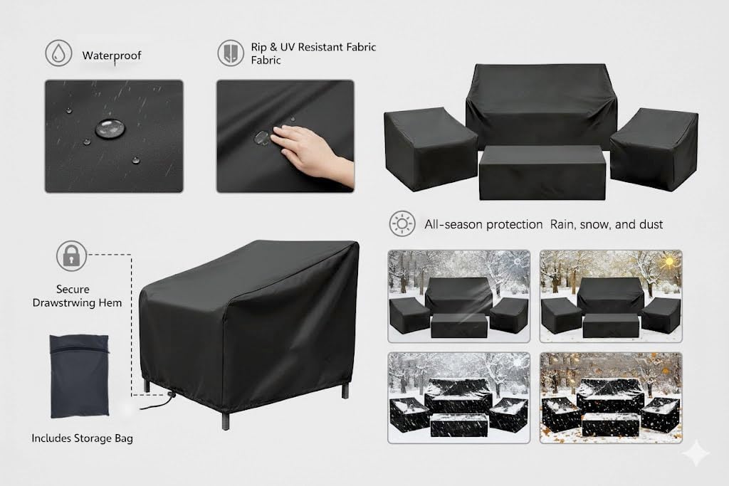 420D Patio Furniture Covers 4 Piece Set, Waterproof & UV Resistant Outdoor Furniture Covers for Loveseat, Chair &