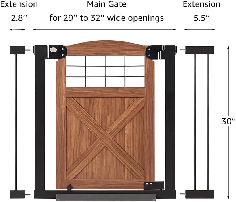 Farmhouse Barn Door Dog Gate, 30" Tall Anti-Trip Pet Barrier