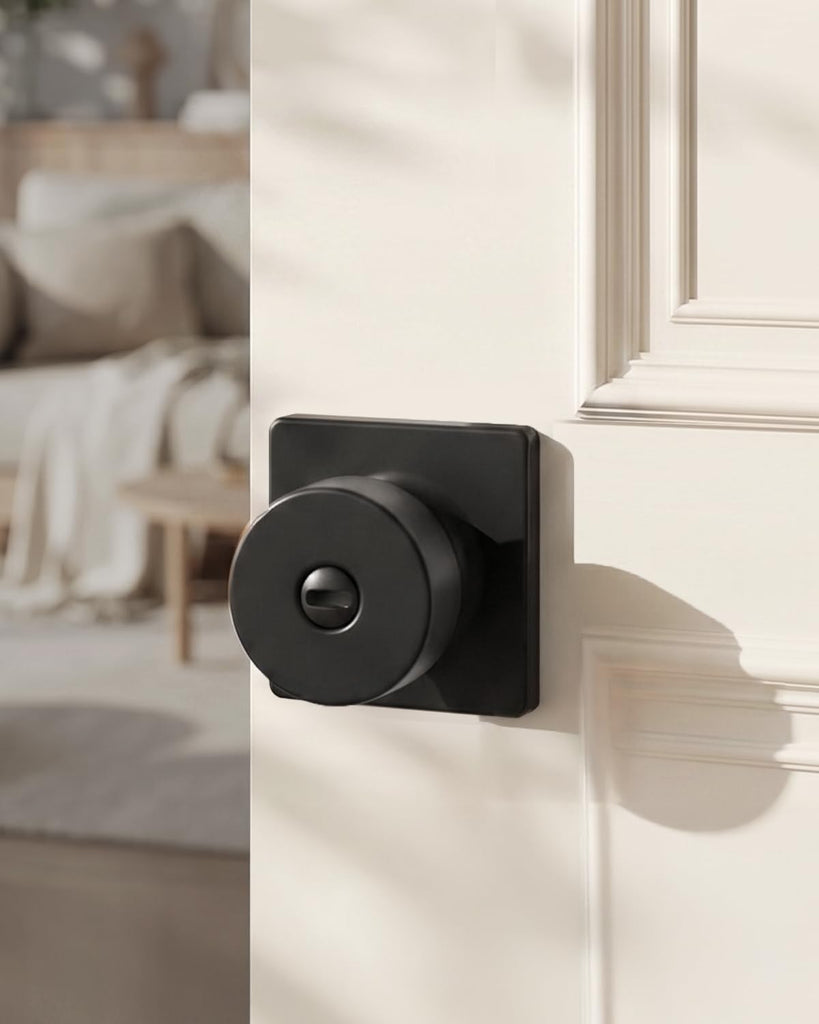 Matte Black Door Knobs Interior, Privacy Door Knob Bathroom, Black Door Knobs with Emergency Release
