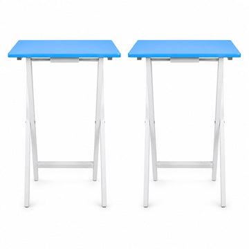 Set of 2 Seaside Blue Solid Rubberwood Folding TV Tray Tables