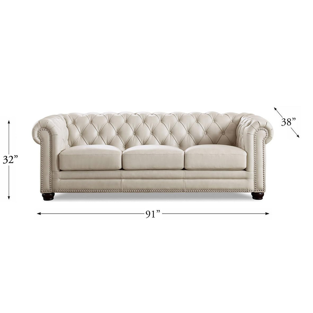 Aliso Top Grain Leather Sofa and Loveseat Set, Vanilla, Feather Down, Memory Foam and Springs Seating