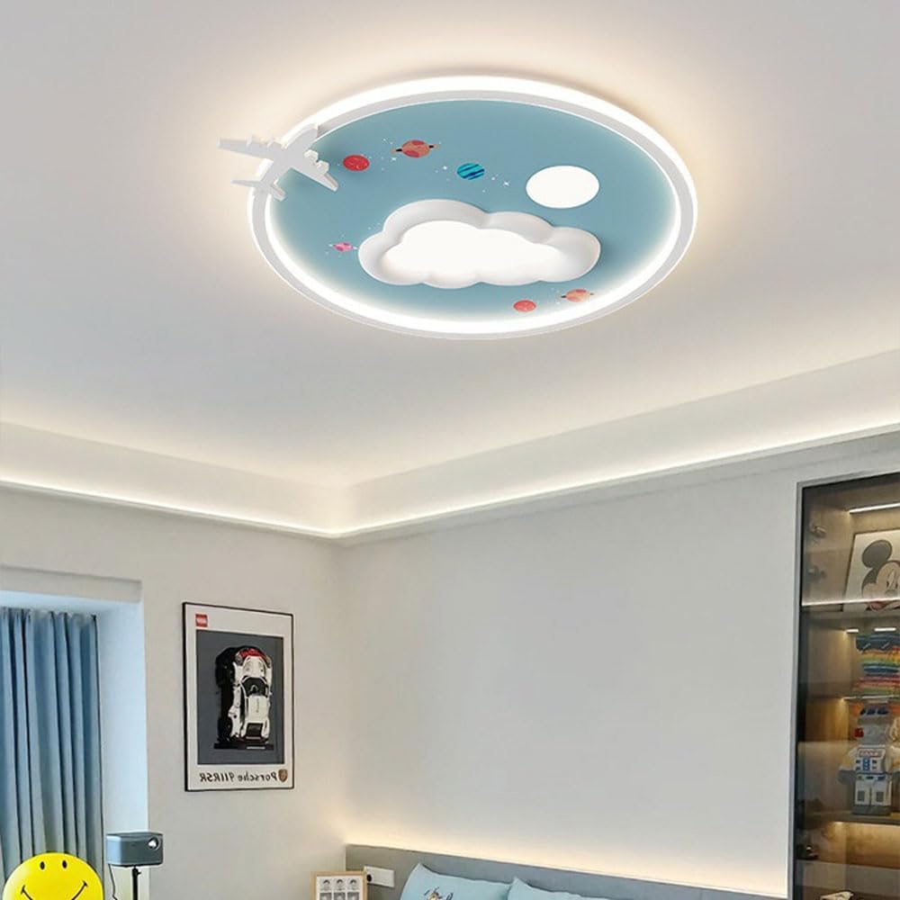Nordic White Cloud Kids Flush Mount Ceiling Light Fixture Modern Cartoon Airplane Bedroom Close to Ceiling Lamp Mid