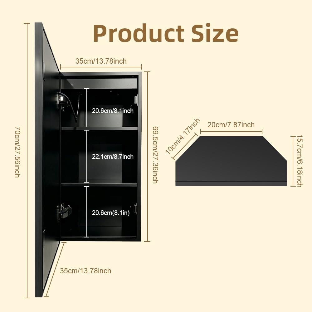 LED Corner Medicine Cabinet,3 Colors,Dimmer,Defogger,Aluminum Framed,Powder Coating Cabinet,14×27.5inch