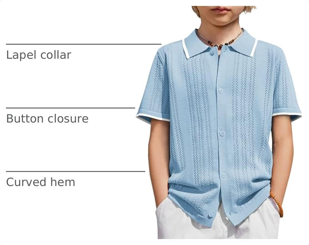 Boys Button Down Shirt Short Sleeve Knit Shirt