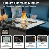 8-Piece Wicker Outdoor Patio Furniture Set - Fire Pit | Brown with Thick Cushions for Backyard, Garden & Porch