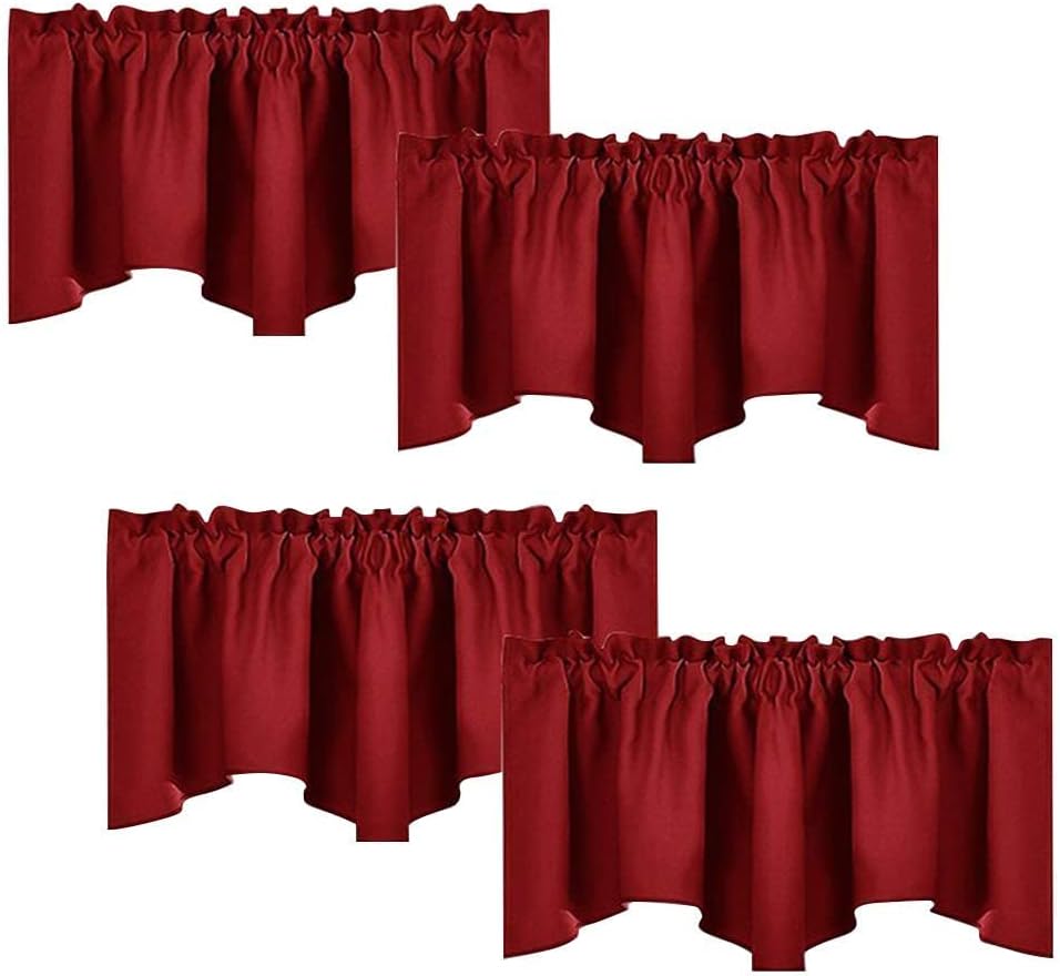 Burgundy Red Blackout Valances, Thermal Insulated Elegant W52 x L18 Scalloped Rod Pocket Curtains Small Window
