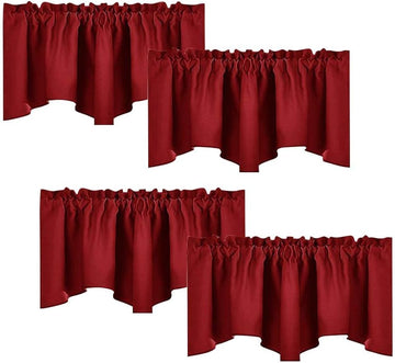 Burgundy Red Blackout Valances, Thermal Insulated Elegant W52 x L18 Scalloped Rod Pocket Curtains Small Window