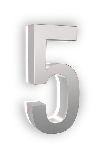 5" Backlit LED House Number, 5000K White Light, ABS Polymer (5, Silver)
