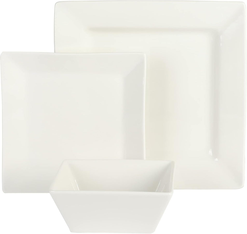 Zen Buffet Hard Square Porcelain Chip and Scratch Resistant Dinnerware Set, White, Service for 8 (24pcs)