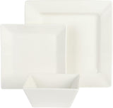 Zen Buffet Hard Square Porcelain Chip and Scratch Resistant Dinnerware Set, White, Service for 8 (24pcs)