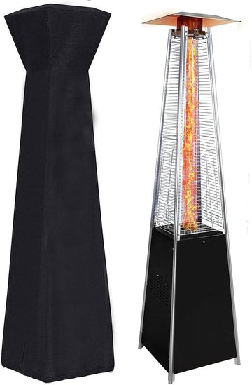 Patio Heater, 48,000 BTU Pyramid Propane Outdoor Heater with Glass Tube Flame, Wheels & Protective Cover, One-Touch
