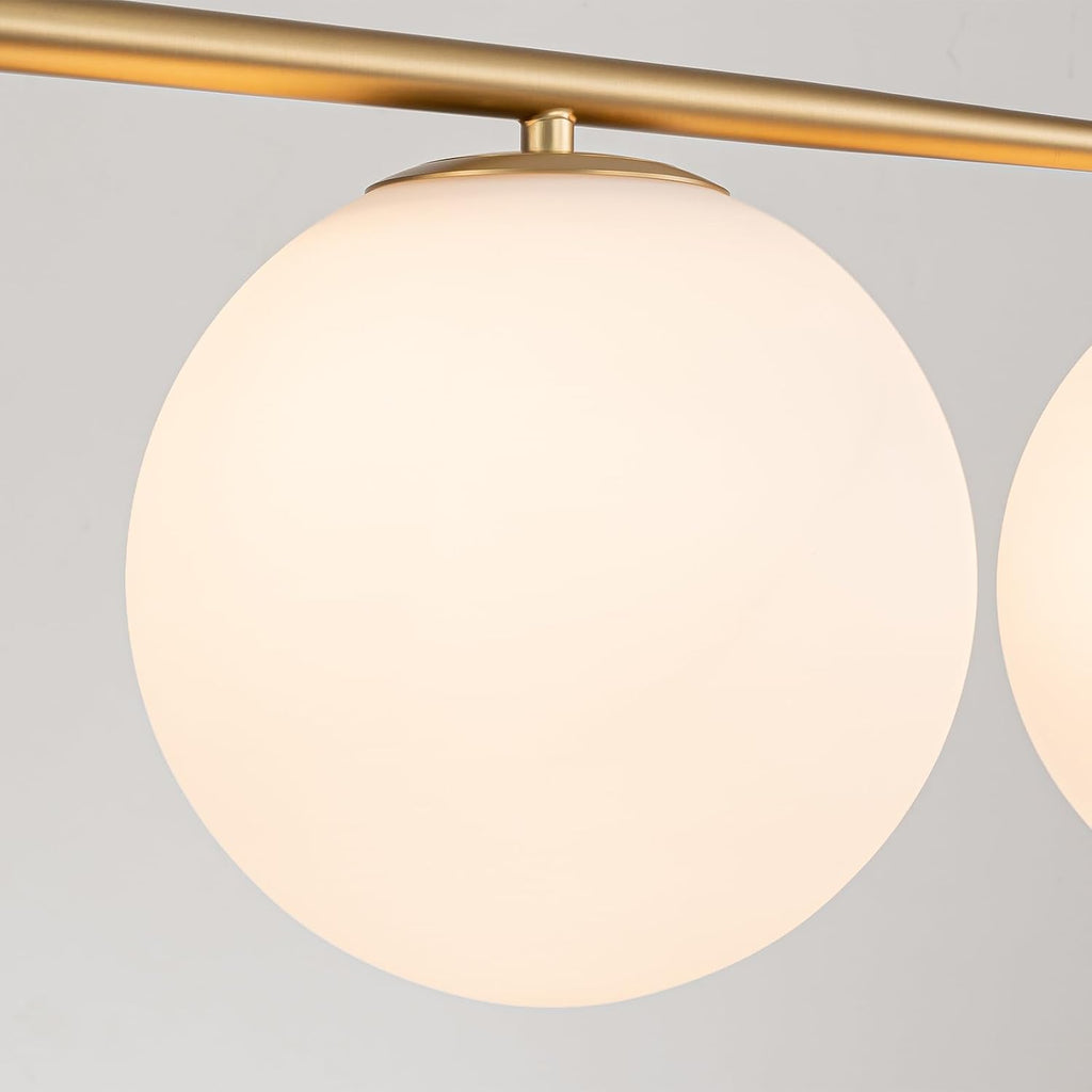 45.3" Modern Linear Chandelier 4-Lights Milk Glass Globe Linear Pendant Light Fixture Brushed Gold Mid Century