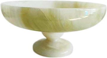 Hand-Carved Natural Jade Onyx Centerpiece - Artisan Serving Tray with Sculpted Pedestal, Luxury Home Decor for Dining