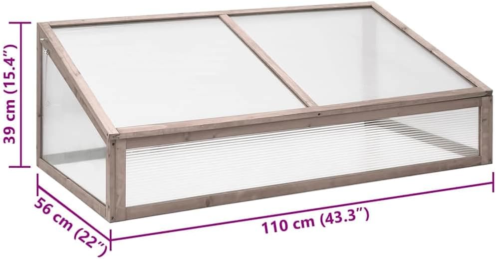 Wooden Greenhouse Garden Cold Frame, 43.3"x22.0"x15.4" Solid Fir Wood Plant Protector for Herbs and Flowers, Gray