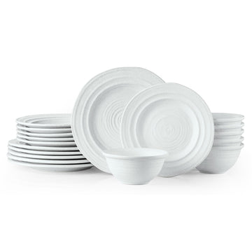 Handmade Stoneware Dinnerware Set, 18-Piece Matte White for 6