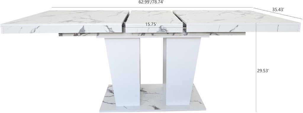 Extendable Dining Room Table for 6-10 Person, Modern Large Rectangular Kitchen Tables w/Dual Column Pedestal Base for