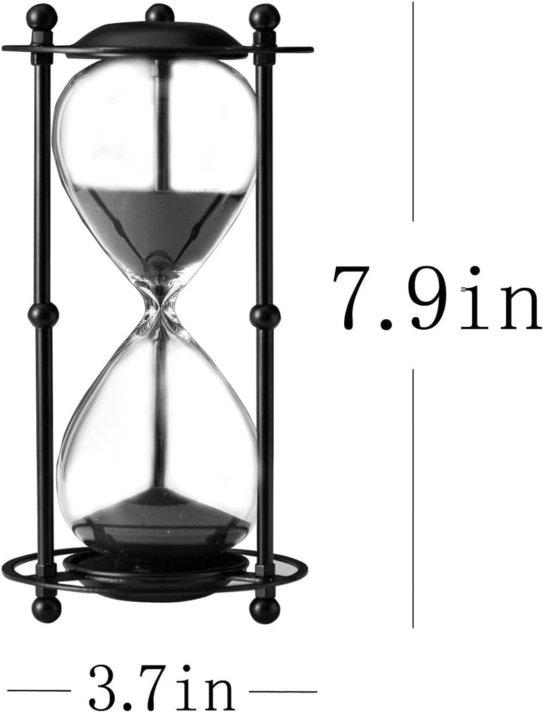 Hourglass Timer 30 Minute, Black Metal Sand Timer, Black