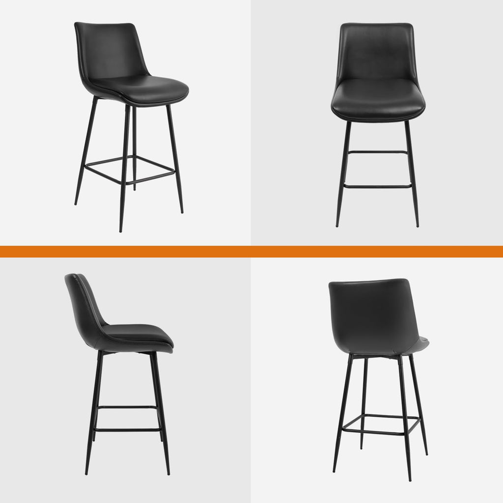 Counter Height Bar Stools Set of 4, FSC Certified Upholstered Faux Leather Barstools with Back, Metal Base, 27" Seat